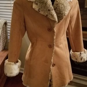 Talbots Faux Fur Coat Leopard, Camel Size Petite E